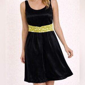 Anthropologie Corey Lynn Calter Black Dress w/ Green Polka Dot Silk Sash